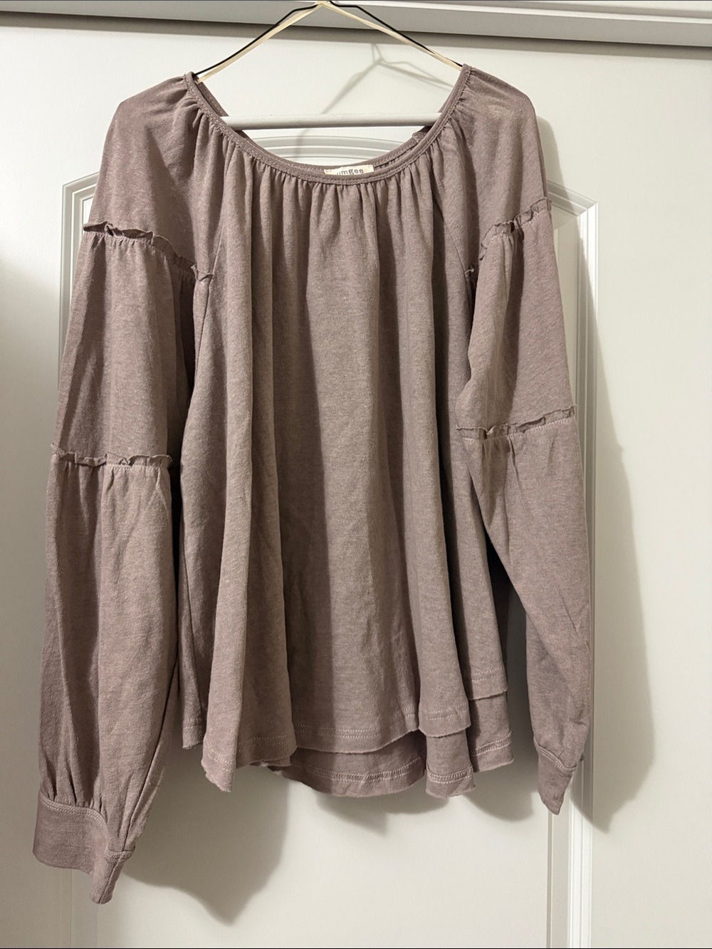 Umgee Women's Dusty Mauve Long Sleeve Peasant Top- Size L